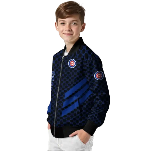 chicago cubs triple side stripes blue black bomber jacket trendy