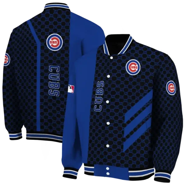 chicago cubs triple side stripes blue black varsity jacket fashion forward