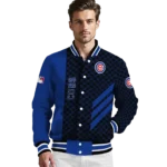 chicago cubs triple side stripes blue black varsity jacket best selling