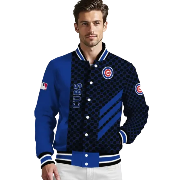 chicago cubs triple side stripes blue black varsity jacket high quality