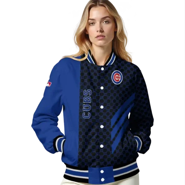chicago cubs triple side stripes blue black varsity jacket latest model