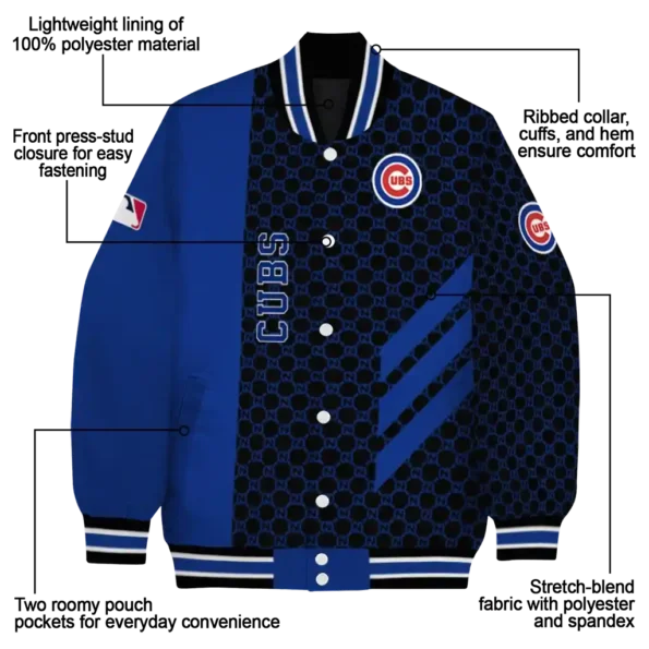chicago cubs triple side stripes blue black varsity jacket new arrival
