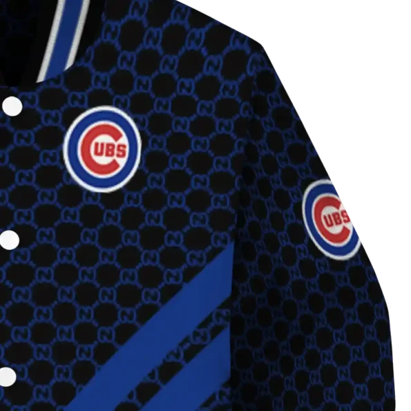 chicago cubs triple side stripes blue black varsity jacket premium grade