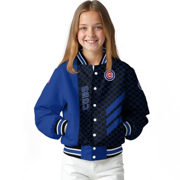 chicago cubs triple side stripes blue black varsity jacket top rated