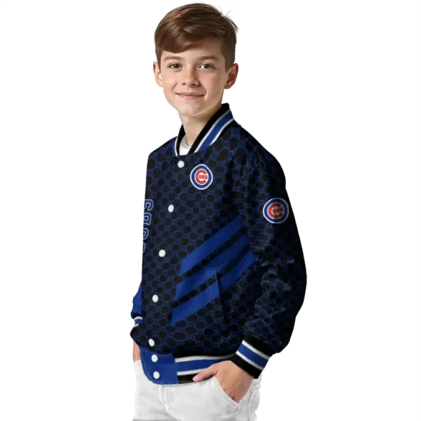 chicago cubs triple side stripes blue black varsity jacket trendy
