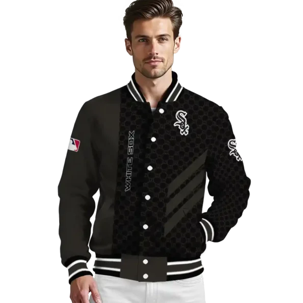 chicago white sox triple side stripes black varsity jacket high quality