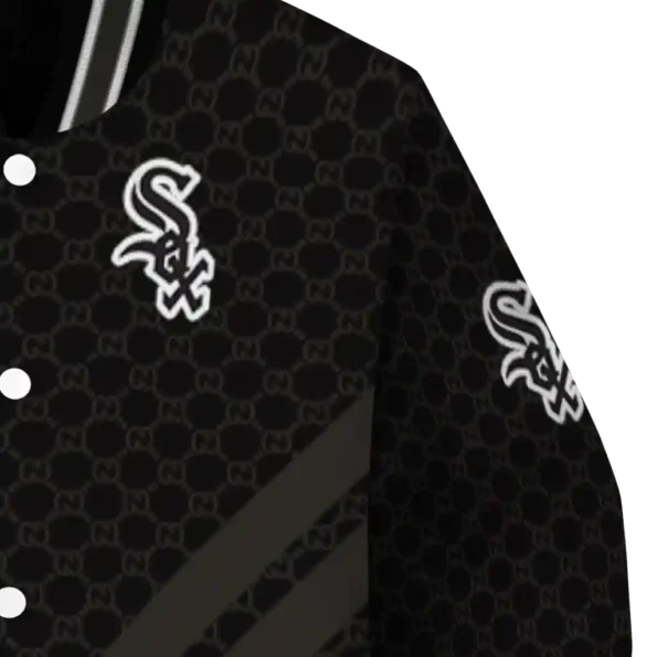 chicago white sox triple side stripes black varsity jacket premium grade