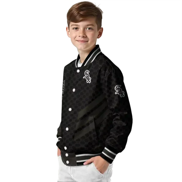 chicago white sox triple side stripes black varsity jacket trendy