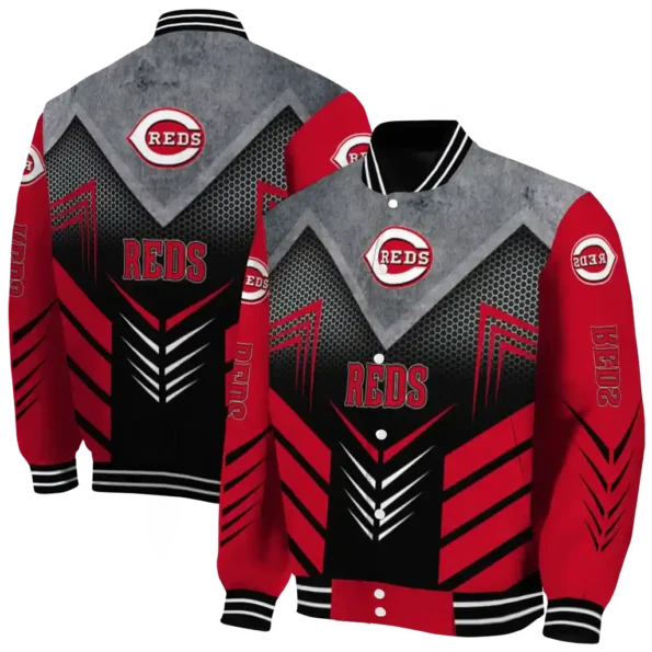 cincinnati reds arrow layer red black varsity jacket fashion forward