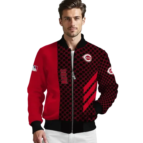 cincinnati reds triple side stripes red black bomber jacket high quality