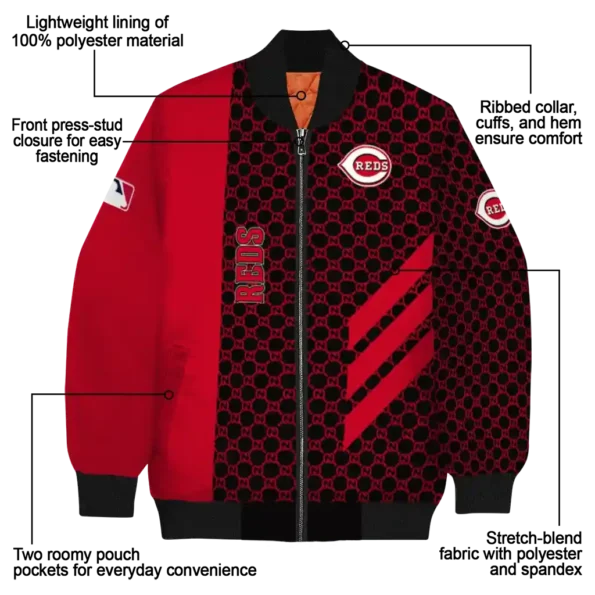 cincinnati reds triple side stripes red black bomber jacket new arrival