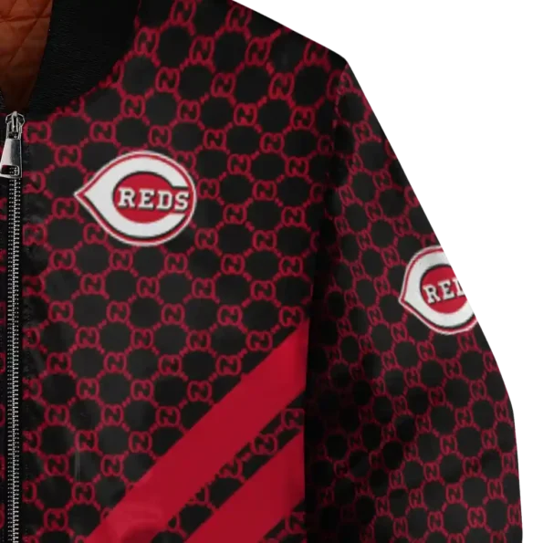 cincinnati reds triple side stripes red black bomber jacket premium grade