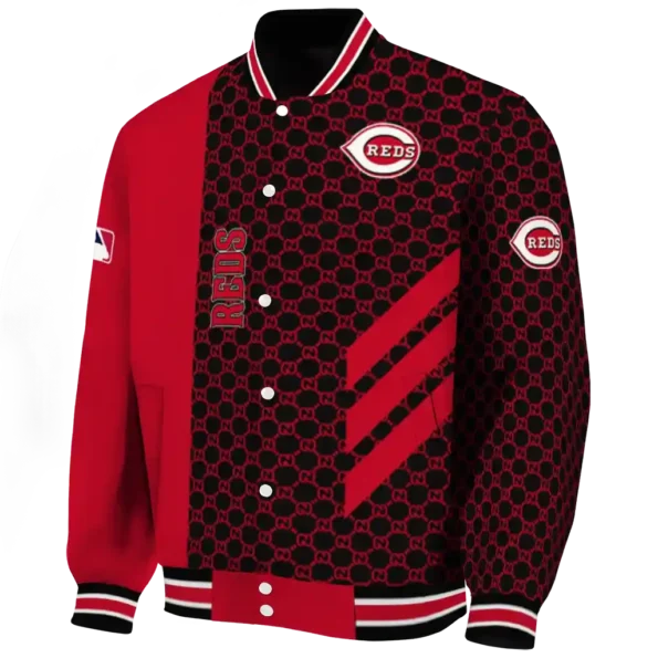 cincinnati reds triple side stripes red black varsity jacket best selling