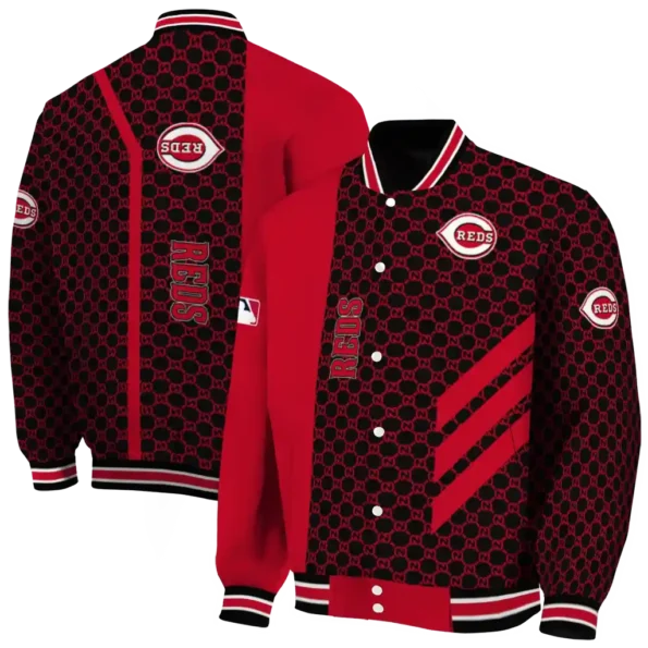 cincinnati reds triple side stripes red black varsity jacket fashion forward
