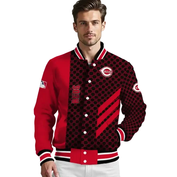 cincinnati reds triple side stripes red black varsity jacket high quality