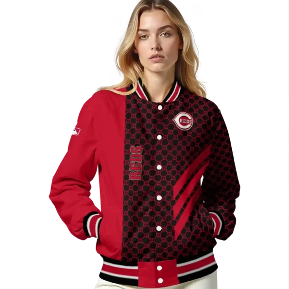 cincinnati reds triple side stripes red black varsity jacket latest model