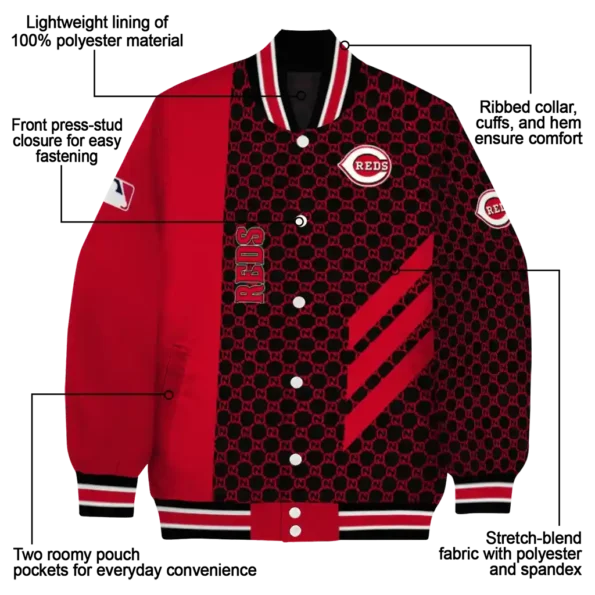 cincinnati reds triple side stripes red black varsity jacket new arrival