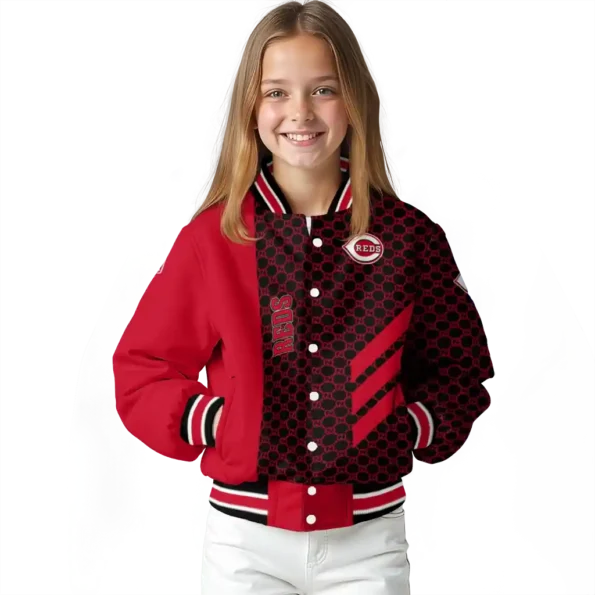 cincinnati reds triple side stripes red black varsity jacket top rated