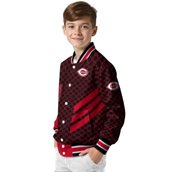 cincinnati reds triple side stripes red black varsity jacket trendy