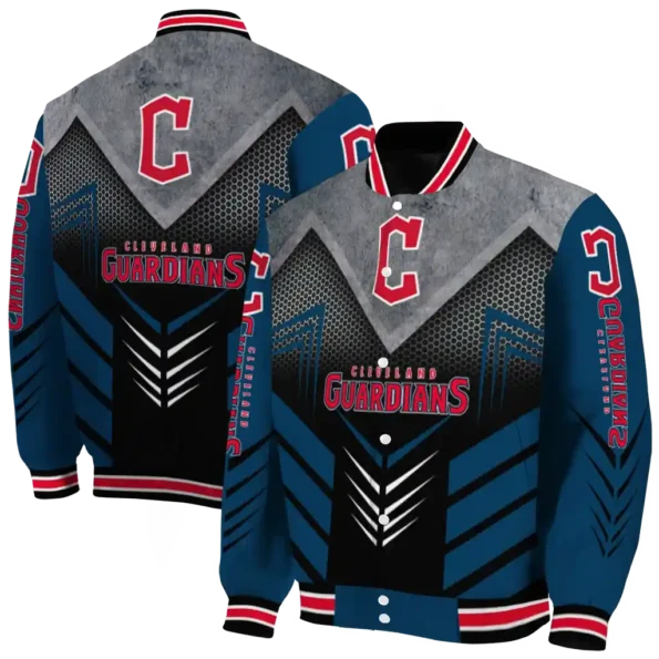 cleveland guardians arrow layer navy blue black varsity jacket fashion forward