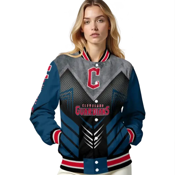 cleveland guardians arrow layer navy blue black varsity jacket latest model
