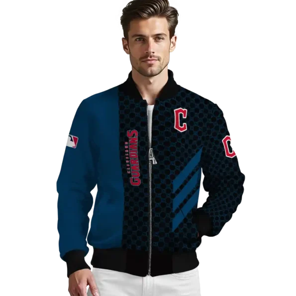 cleveland guardians triple side stripes navy blue black bomber jacket high quality