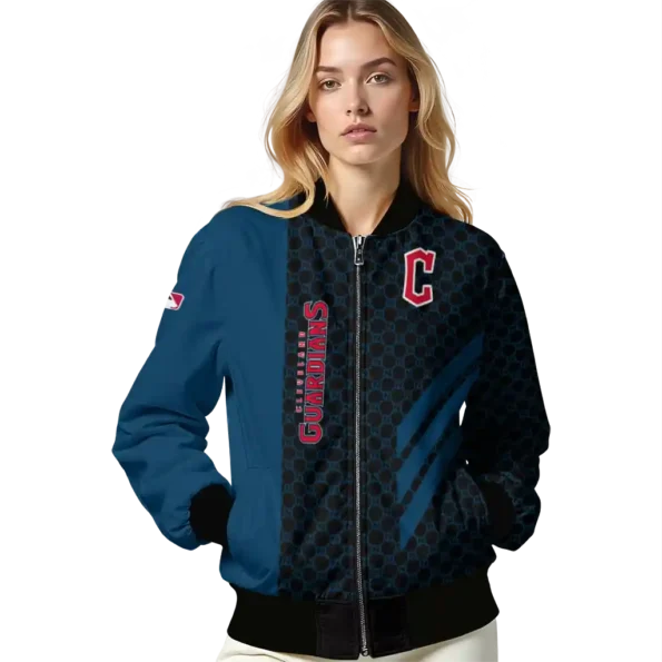 cleveland guardians triple side stripes navy blue black bomber jacket latest model