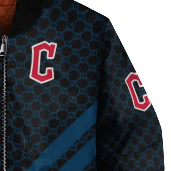 cleveland guardians triple side stripes navy blue black bomber jacket premium grade