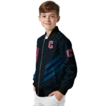 cleveland guardians triple side stripes navy blue black bomber jacket best selling