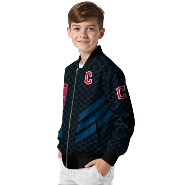 cleveland guardians triple side stripes navy blue black bomber jacket trendy