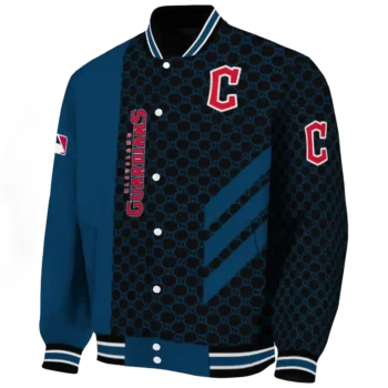 cleveland guardians triple side stripes navy blue black varsity jacket best selling