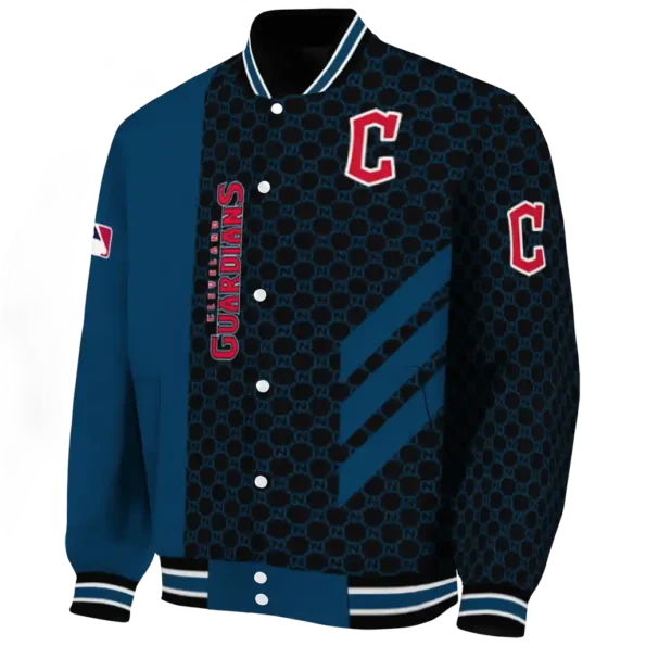cleveland guardians triple side stripes navy blue black varsity jacket best selling