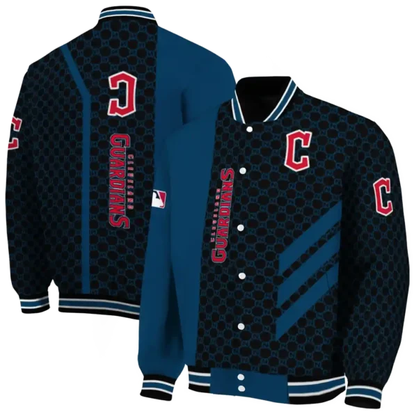 cleveland guardians triple side stripes navy blue black varsity jacket fashion forward