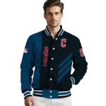 cleveland guardians triple side stripes navy blue black varsity jacket best selling