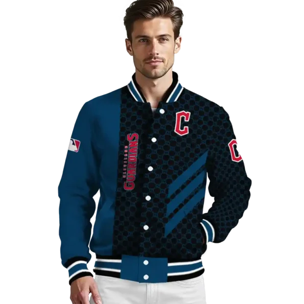 cleveland guardians triple side stripes navy blue black varsity jacket high quality
