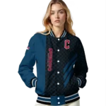 cleveland guardians triple side stripes navy blue black varsity jacket best selling