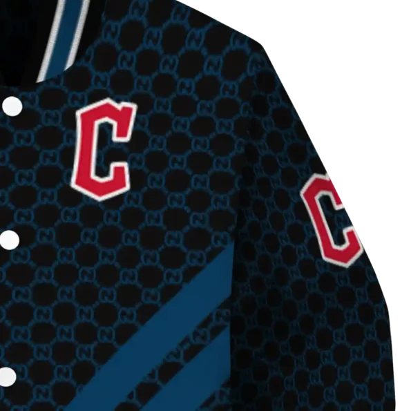 cleveland guardians triple side stripes navy blue black varsity jacket premium grade