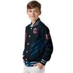 cleveland guardians triple side stripes navy blue black varsity jacket best selling