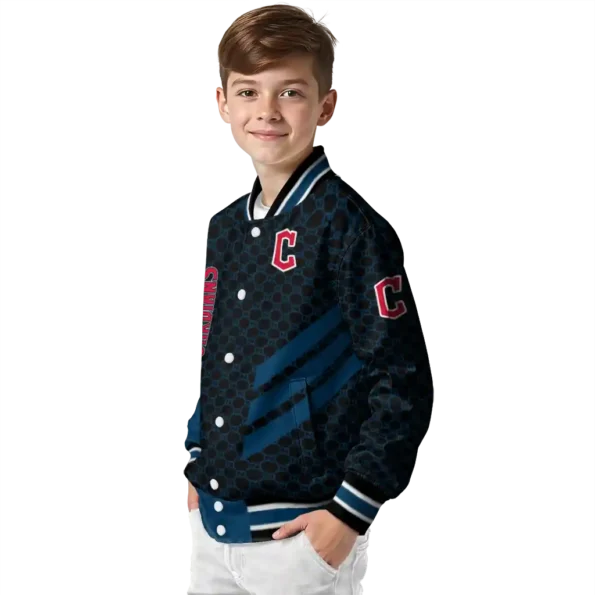 cleveland guardians triple side stripes navy blue black varsity jacket trendy