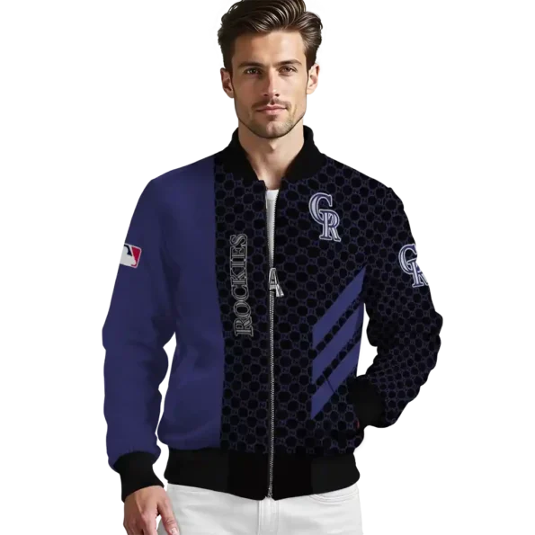 colorado rockies triple side stripes blue black bomber jacket high quality