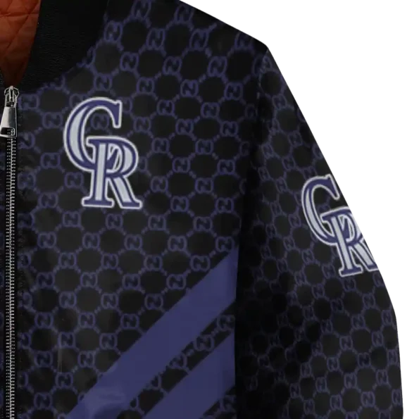 colorado rockies triple side stripes blue black bomber jacket premium grade