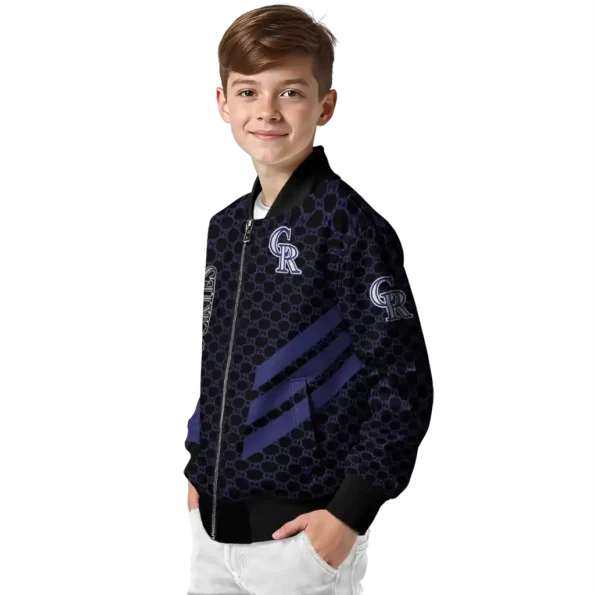 colorado rockies triple side stripes blue black bomber jacket trendy