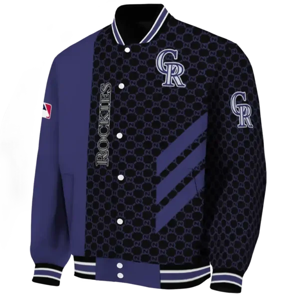 colorado rockies triple side stripes blue black varsity jacket best selling
