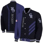 colorado rockies triple side stripes blue black varsity jacket best selling