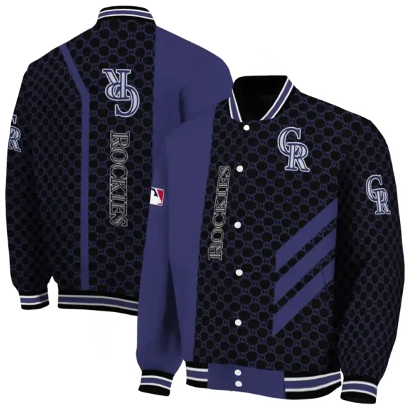 colorado rockies triple side stripes blue black varsity jacket fashion forward