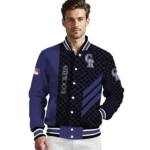 colorado rockies triple side stripes blue black varsity jacket best selling