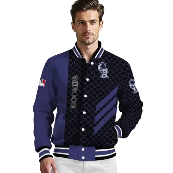 colorado rockies triple side stripes blue black varsity jacket high quality