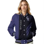 colorado rockies triple side stripes blue black varsity jacket best selling