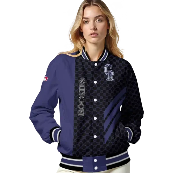 colorado rockies triple side stripes blue black varsity jacket latest model