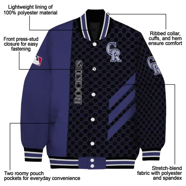 colorado rockies triple side stripes blue black varsity jacket new arrival